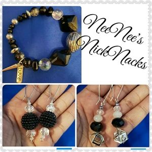 Black & Silver Earrings and Bracelet Set